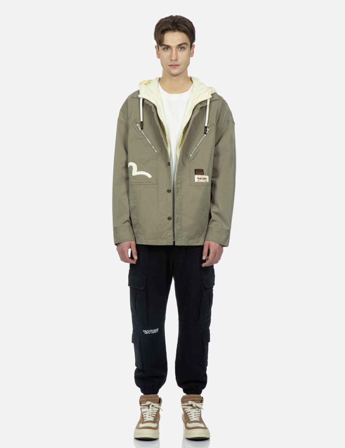 Seagull and Slogan Print Hooded Mock 2-in-1 Jacket - 6