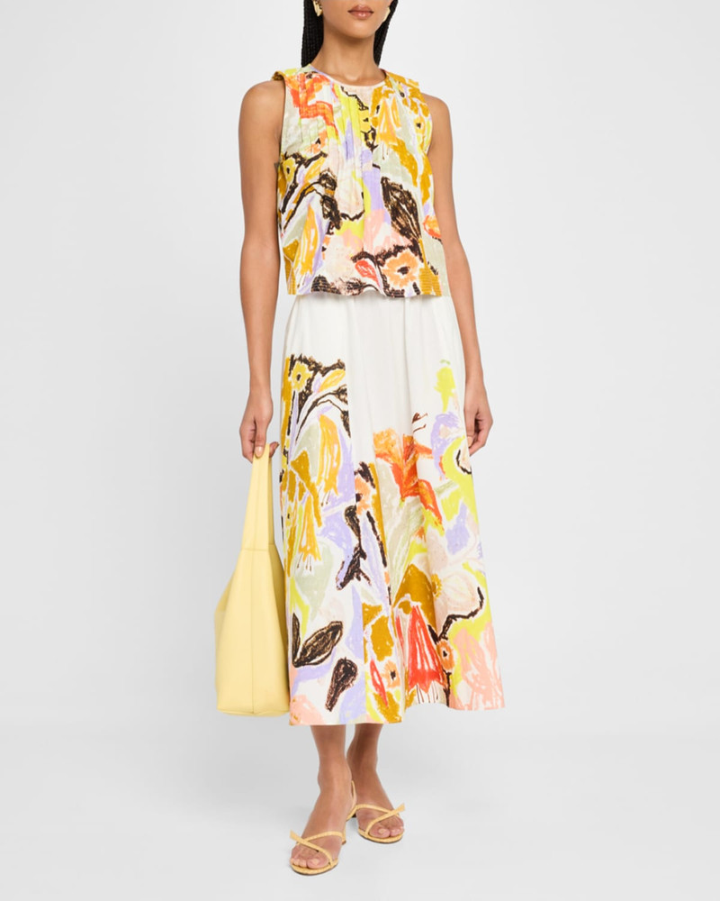 MARIE OLIVER Sasha Abstract-Print Cotton Midi Skirt outlook