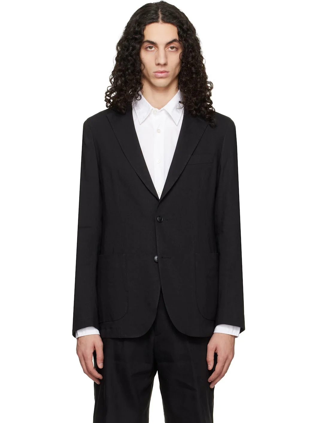 Black Slim-Fit Washable Tech Linen Blazer - 1