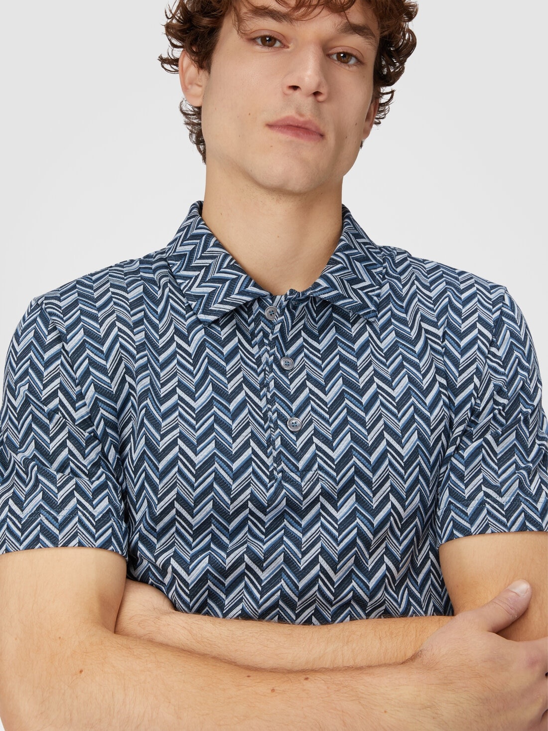 Zig zag jacquard cotton jersey polo shirt - 4