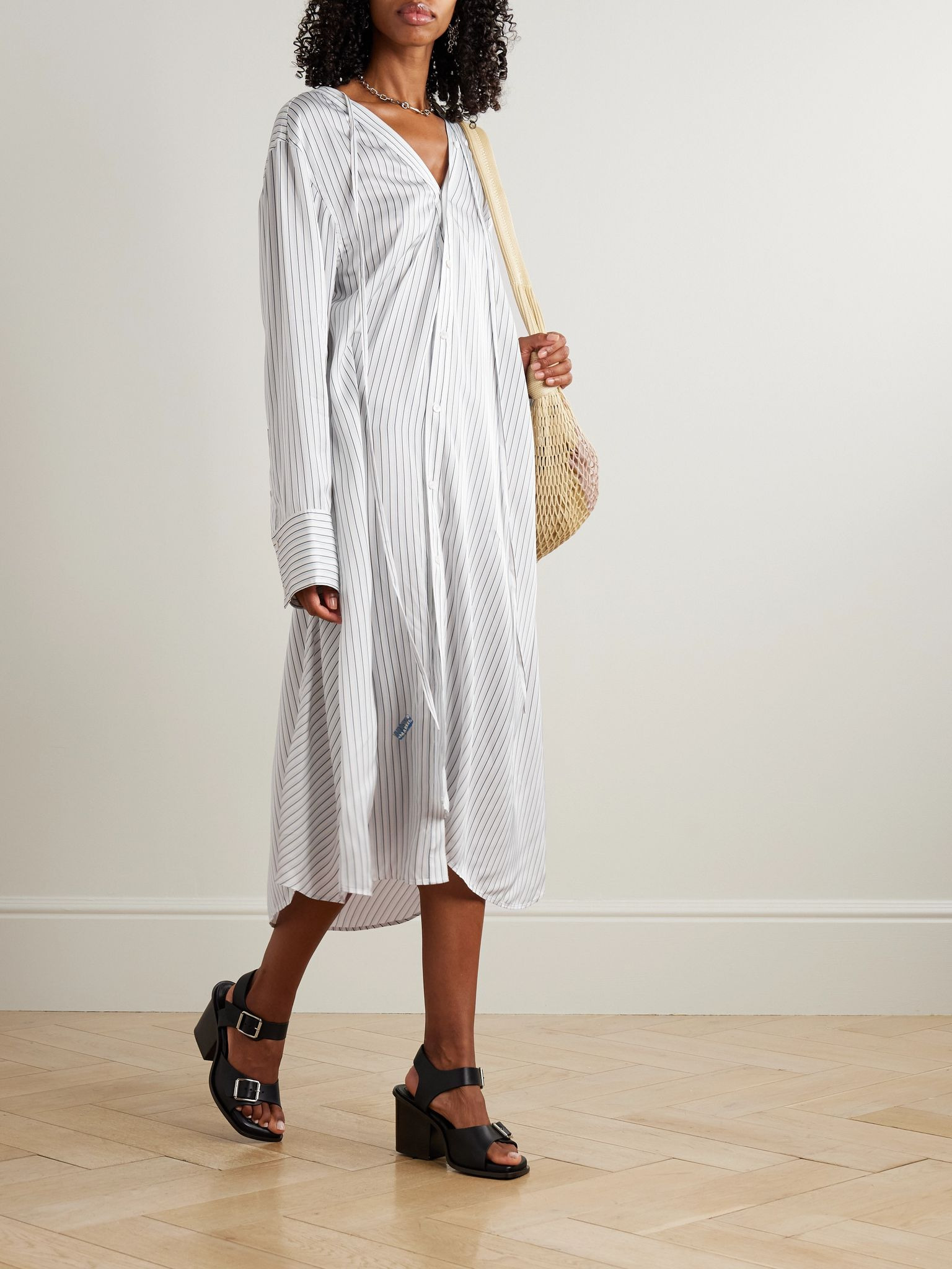 Asymmetric printed striped satin midi dress Blue - 2