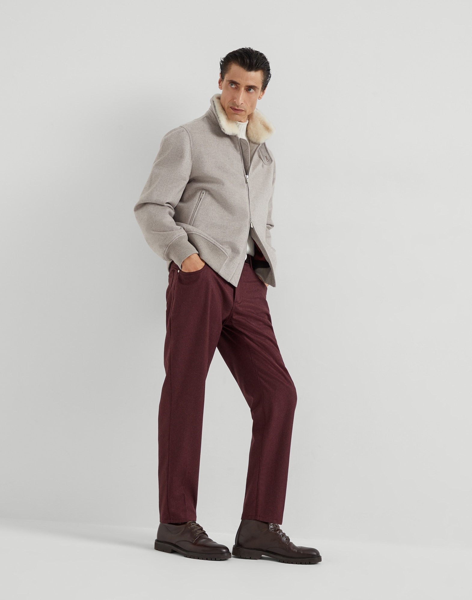 Bonded cashmere beaver cloth bomber jacket with detachable shearling insert and Thermore® padding - 5