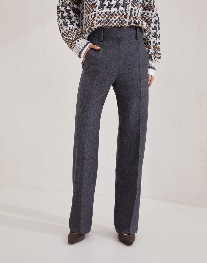 Virgin wool flannel straight loose trousers 1