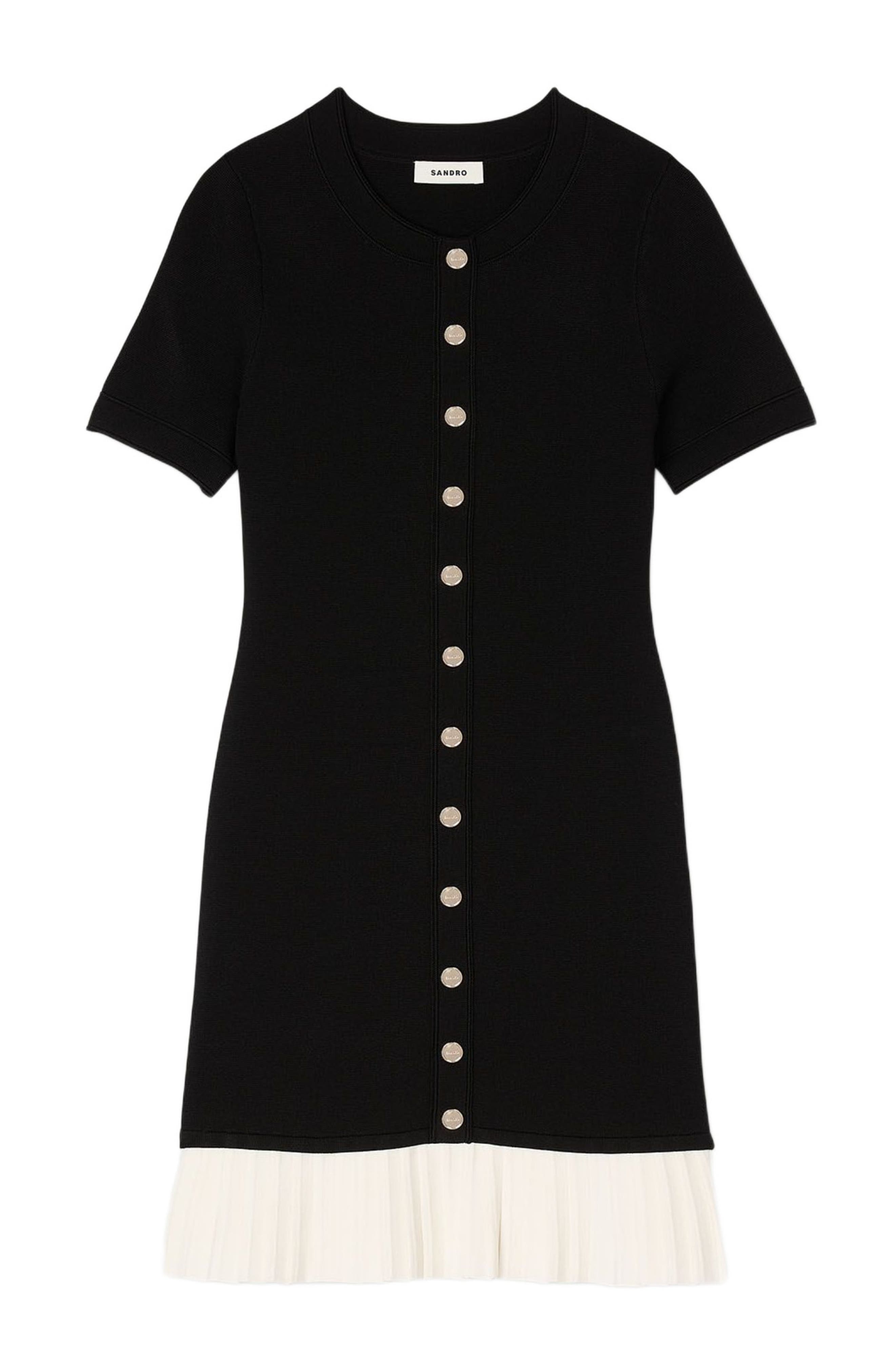 SANDRO Mini knit dress with ruffle in Black /Ecru at Nordstrom - 5