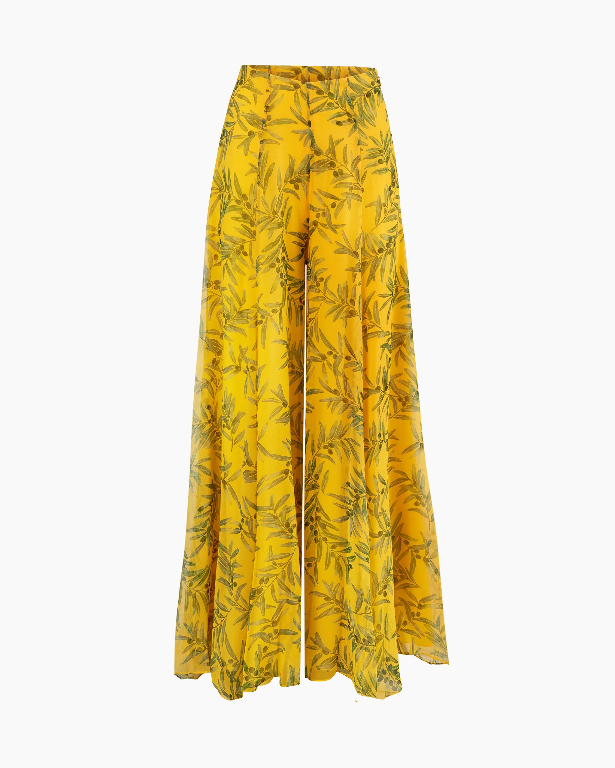 Olive Branch-Print Extra-Wide Leg Iris Pants - 1