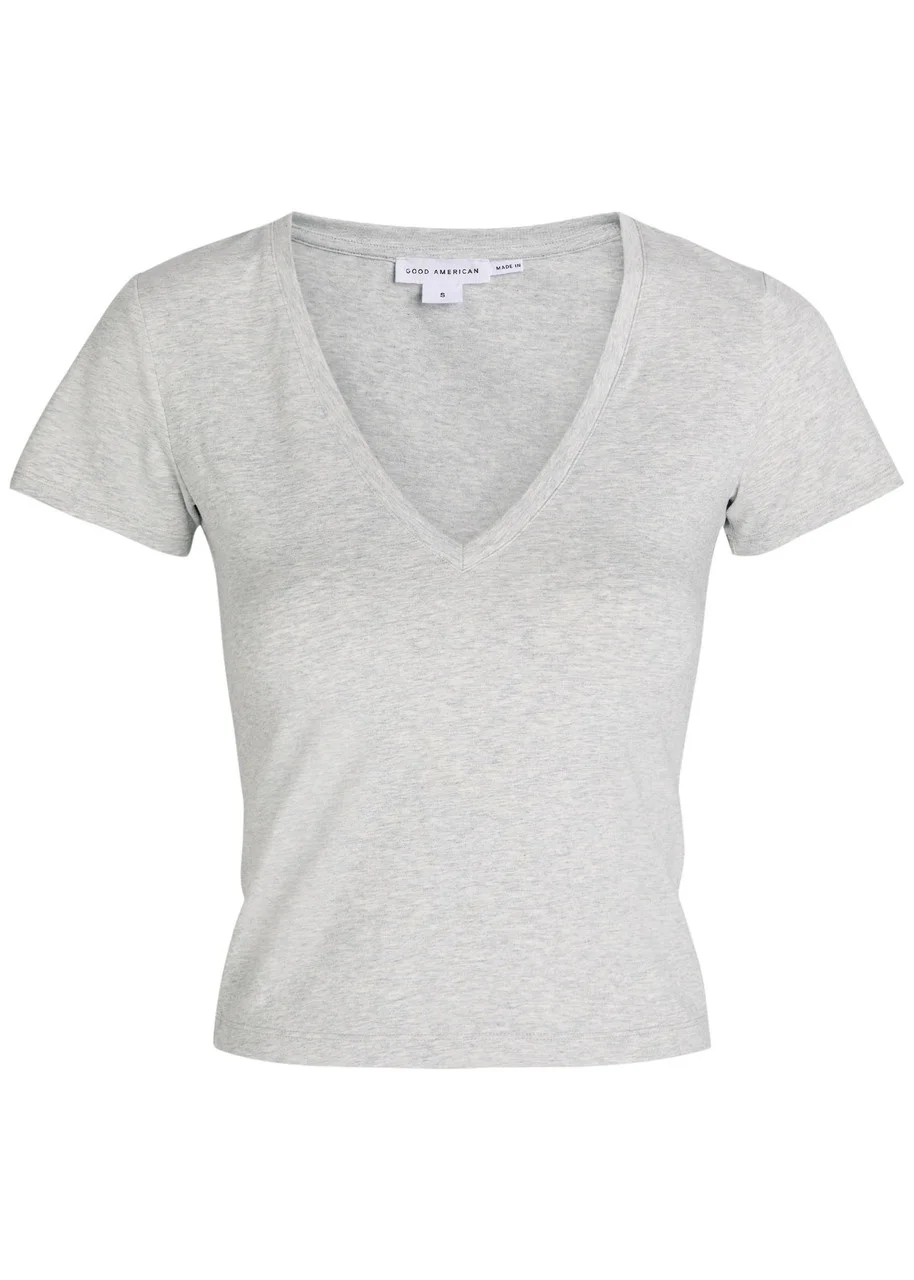 Good American V-neck Stretch-cotton T-shirt - 1