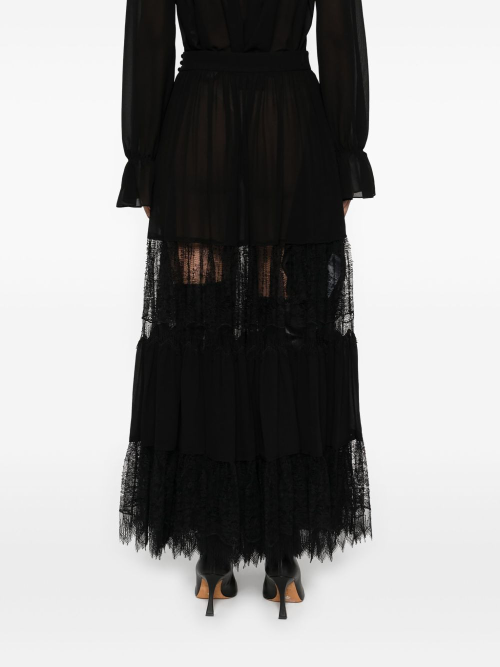 tiered lace-trimmed maxi skirt - 4