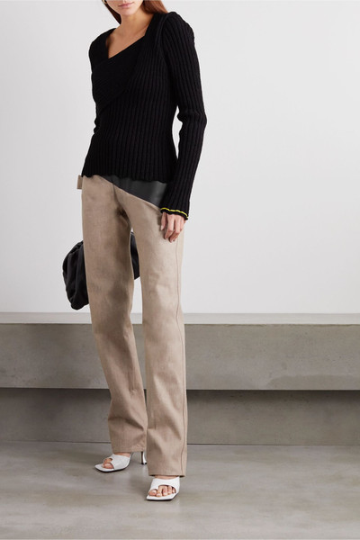 Bottega Veneta Leather-paneled high-rise straight-leg jeans outlook