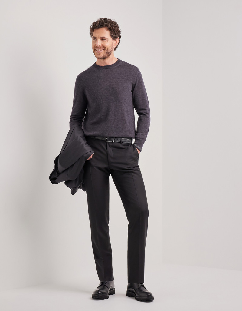 Canali CHARCOAL GRAY MÉLANGE WOOL CREW NECK WITH TWEED INSERTS outlook