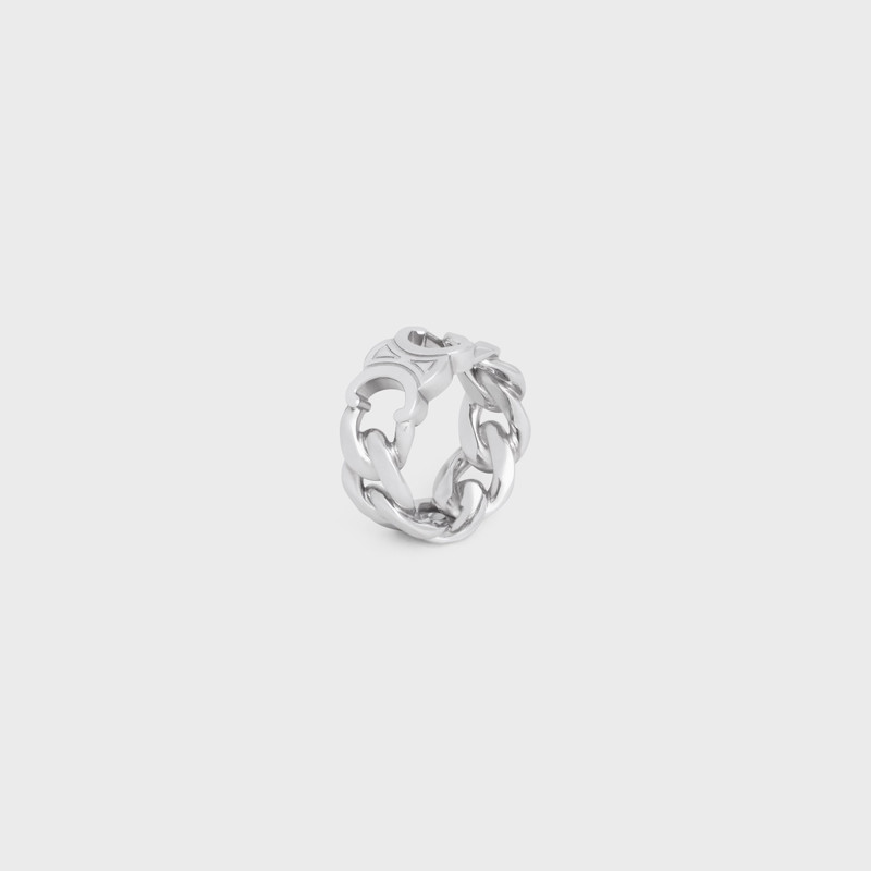 CELINE Triomphe Gourmette Ring in Brass with Rhodium Finish outlook