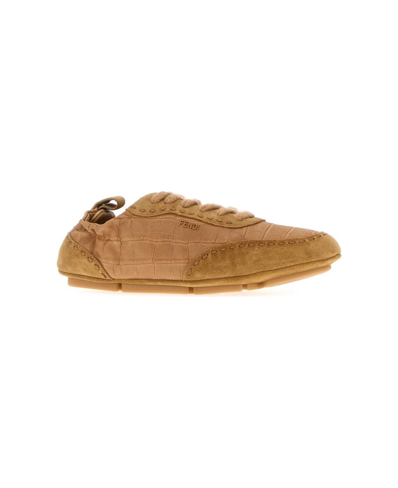 Camel Leather And Suede Fendi Fit Sneakers - 2
