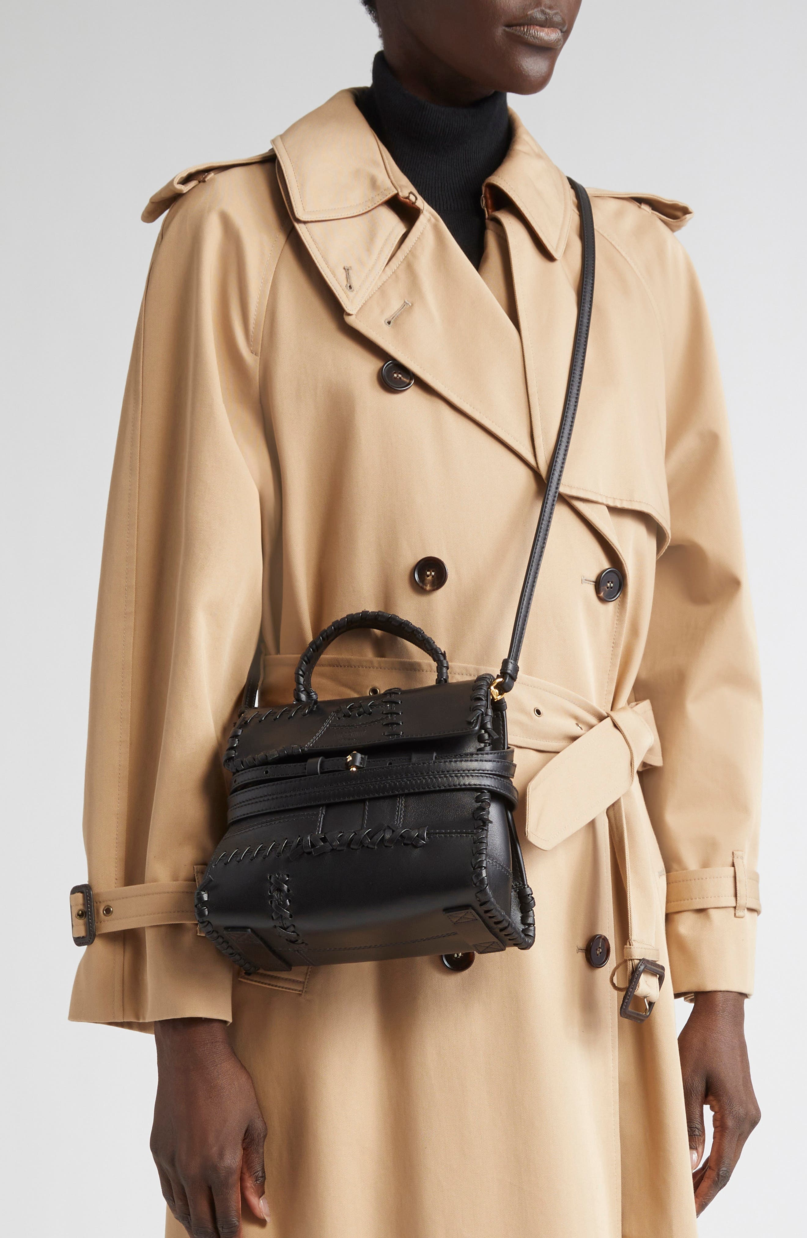 Moschino Tie Me Whipstitch Leather Shoulder Bag in Black Soft Leather at Nordstrom - 3