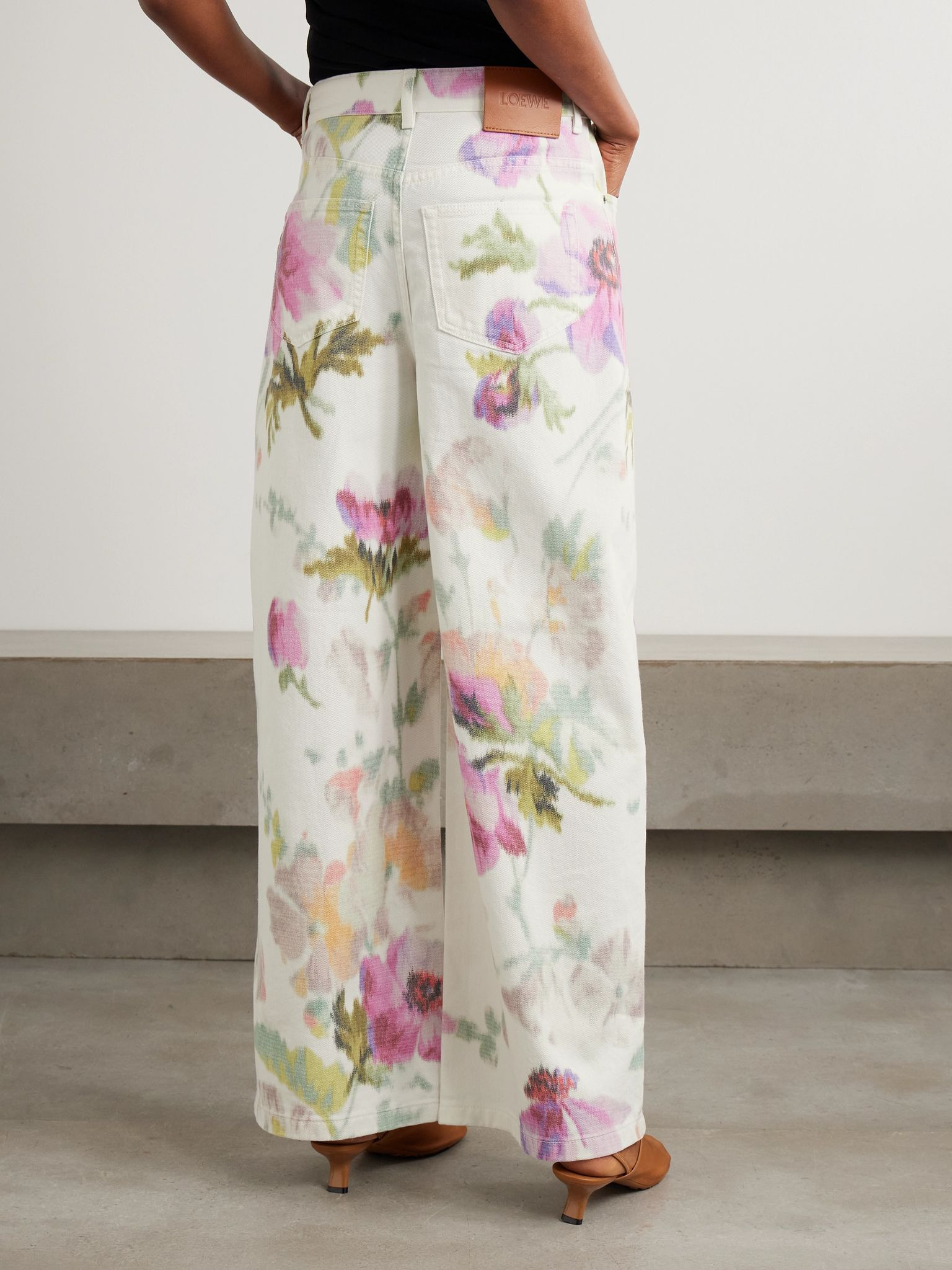 Floral-print high-rise straight-leg jeans White - 4