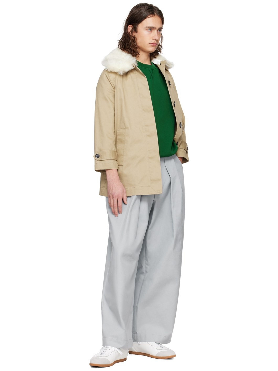 Beige Faux-Fur Trim Coat - 4