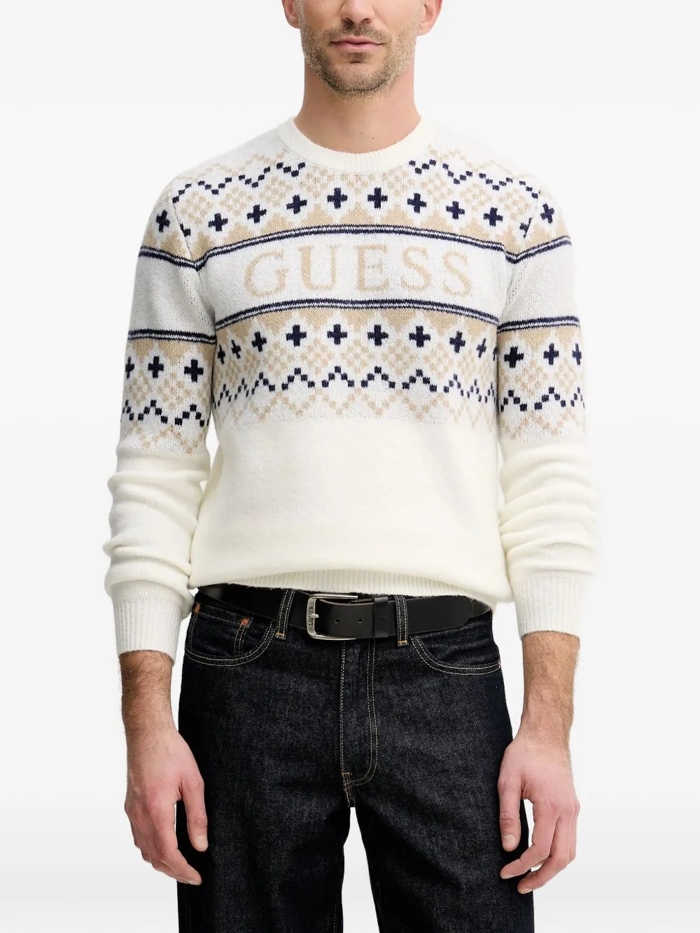 patterned crew-neck sweater - 1
