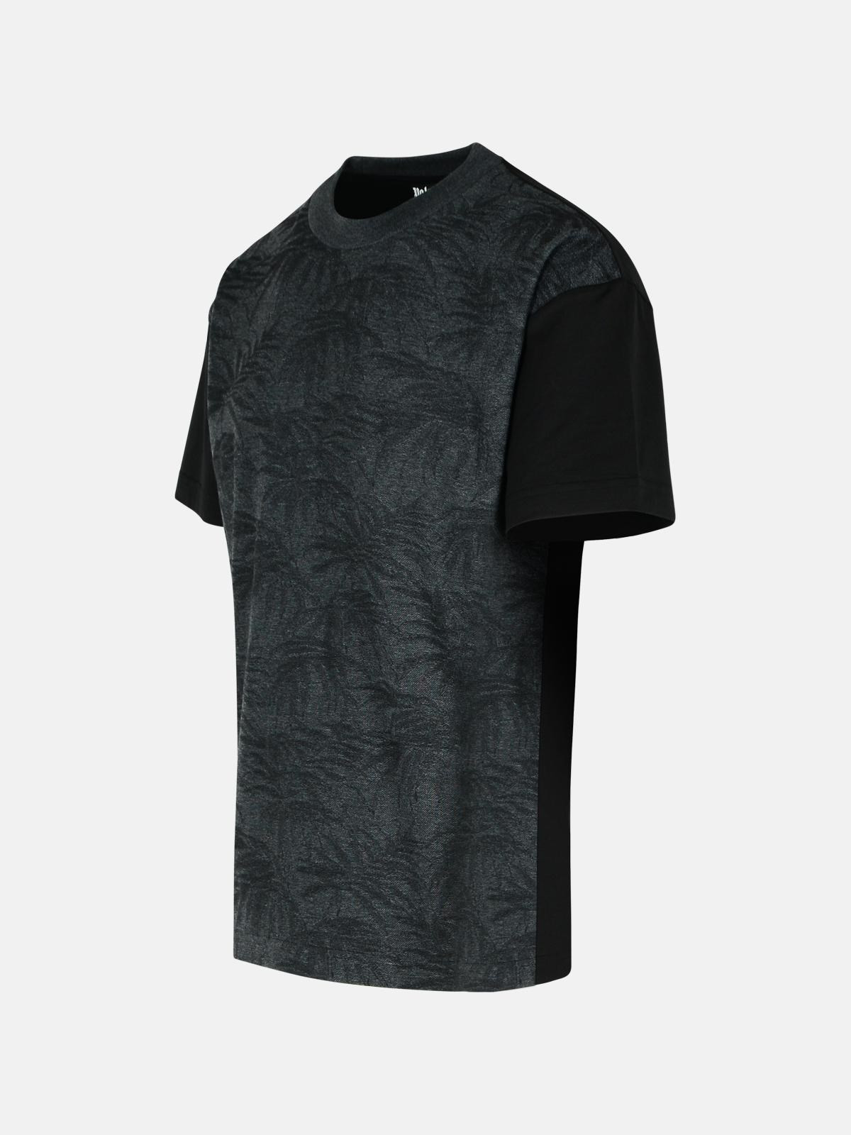 'PALMS CURVED' BLACK COTTON BLEND T-SHIRT - 2