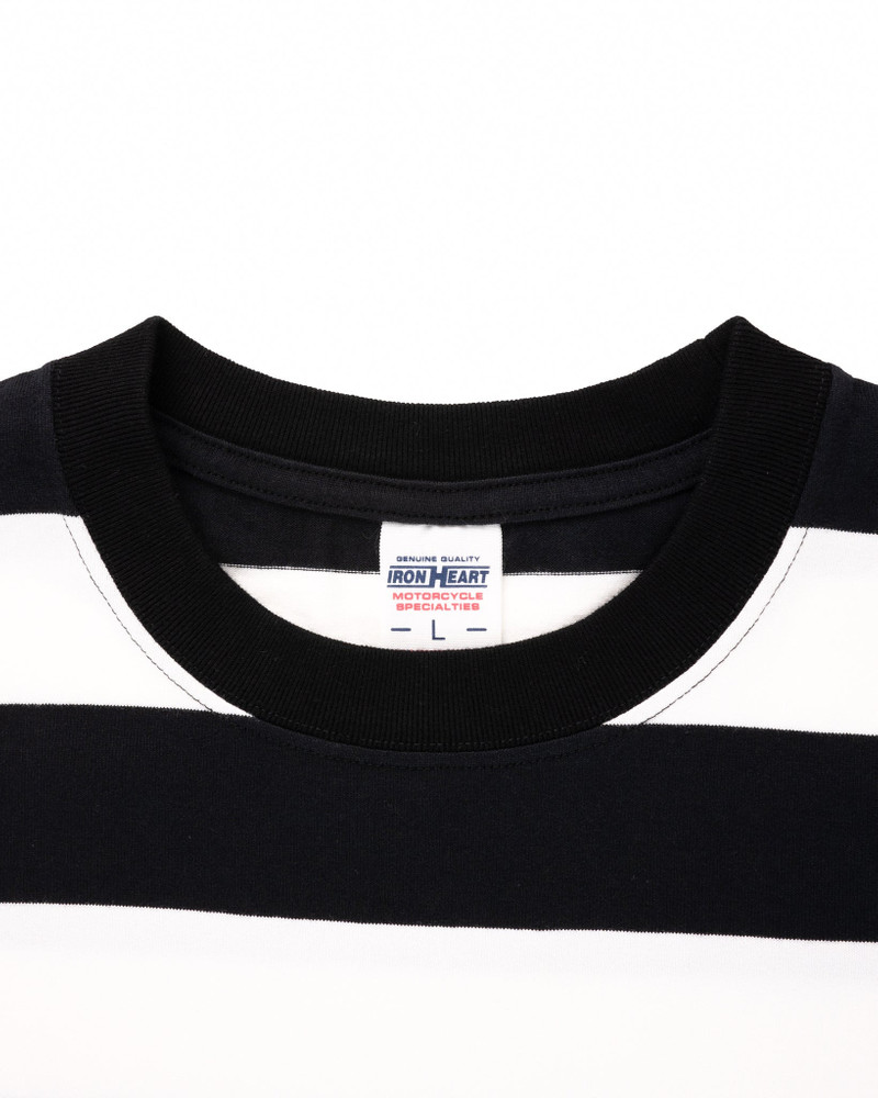 IHTB-09-BLK 7.5oz 면 긴 소매 승무원 목 국경 티 - 검정과 흰색 줄무늬 6