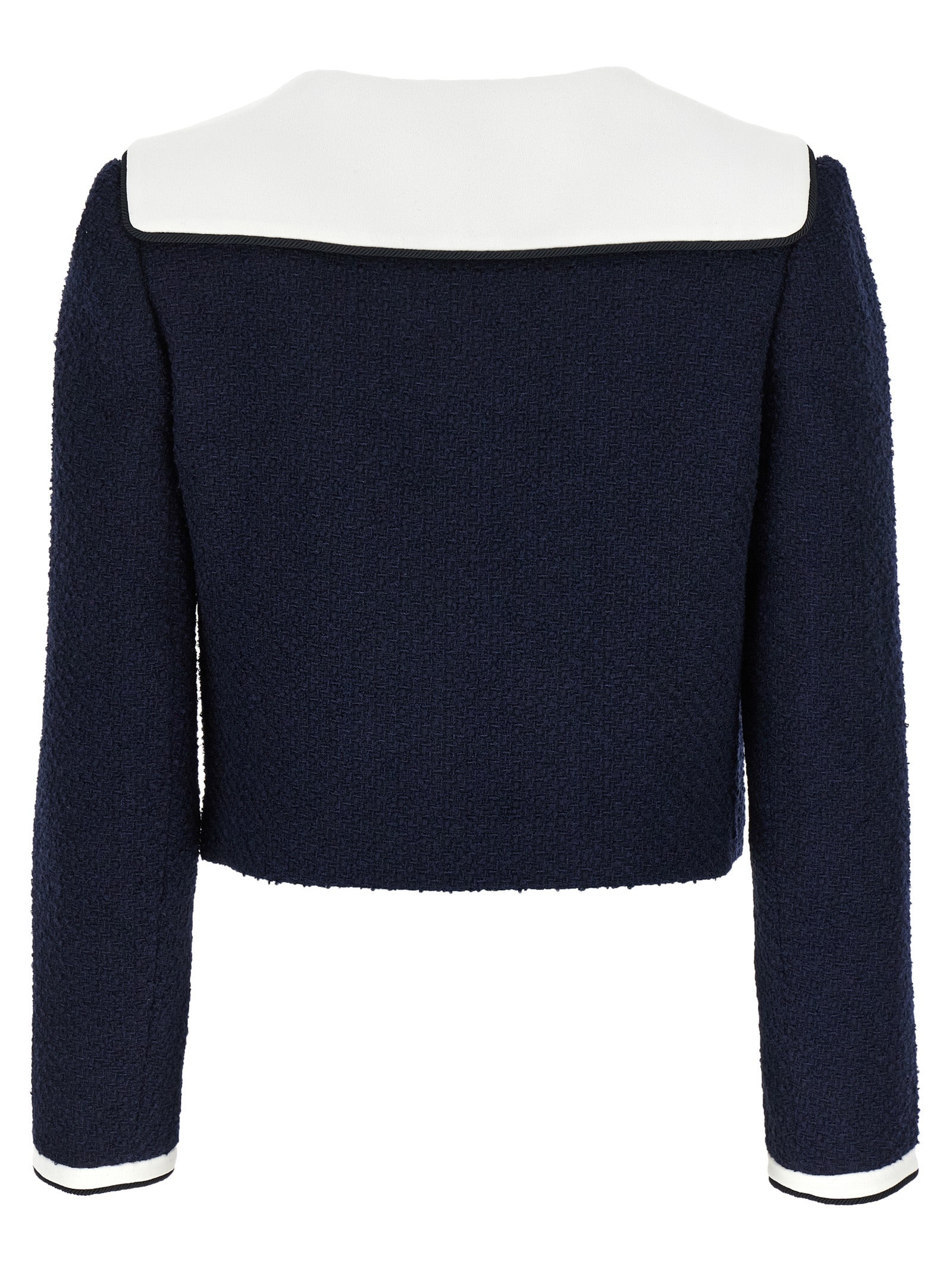 Navy Boucle Contrast Collar Blazer And Suits Blue - 2