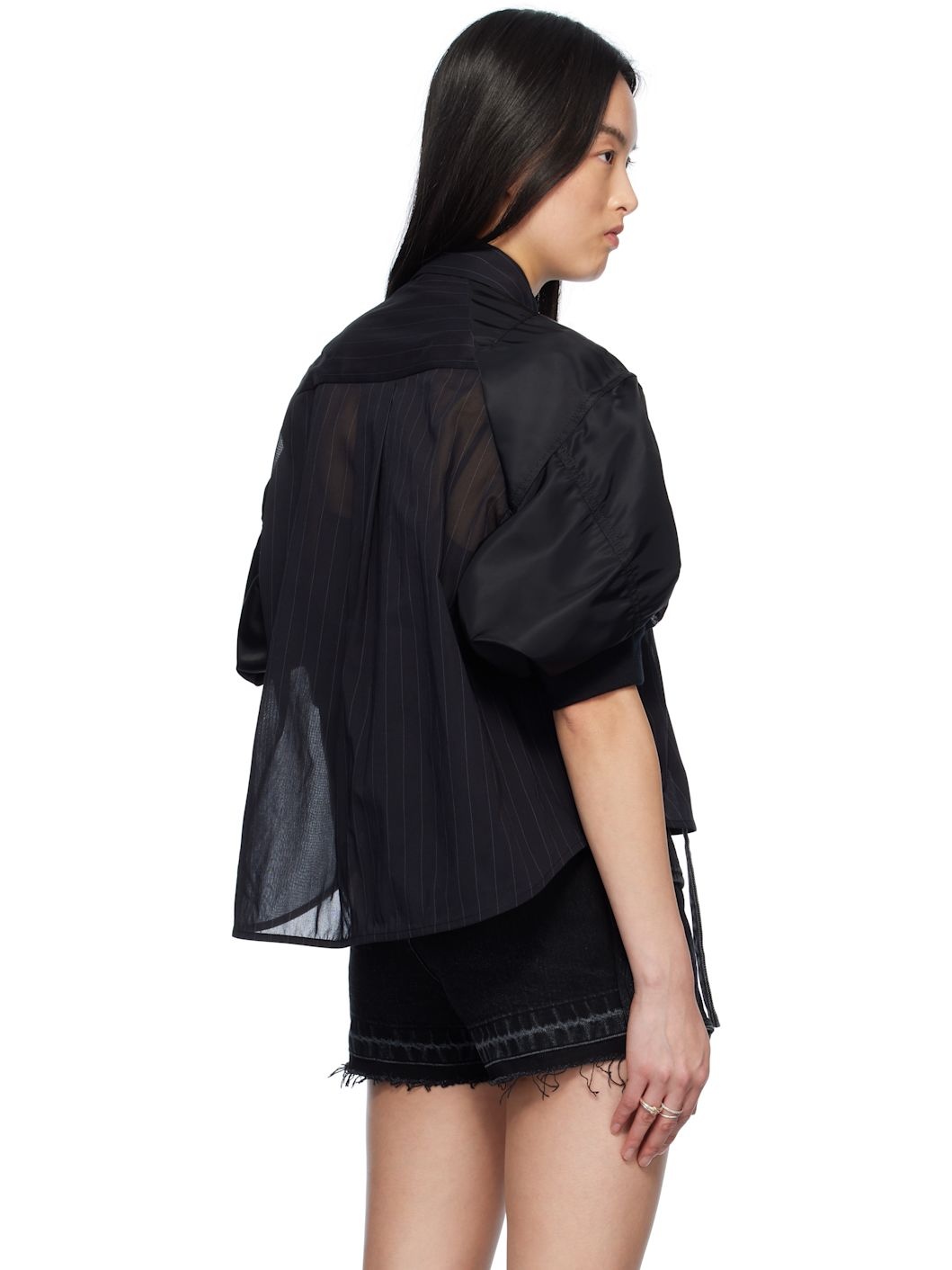 Black High Twist Voile & Nylon Twill Shirt - 3