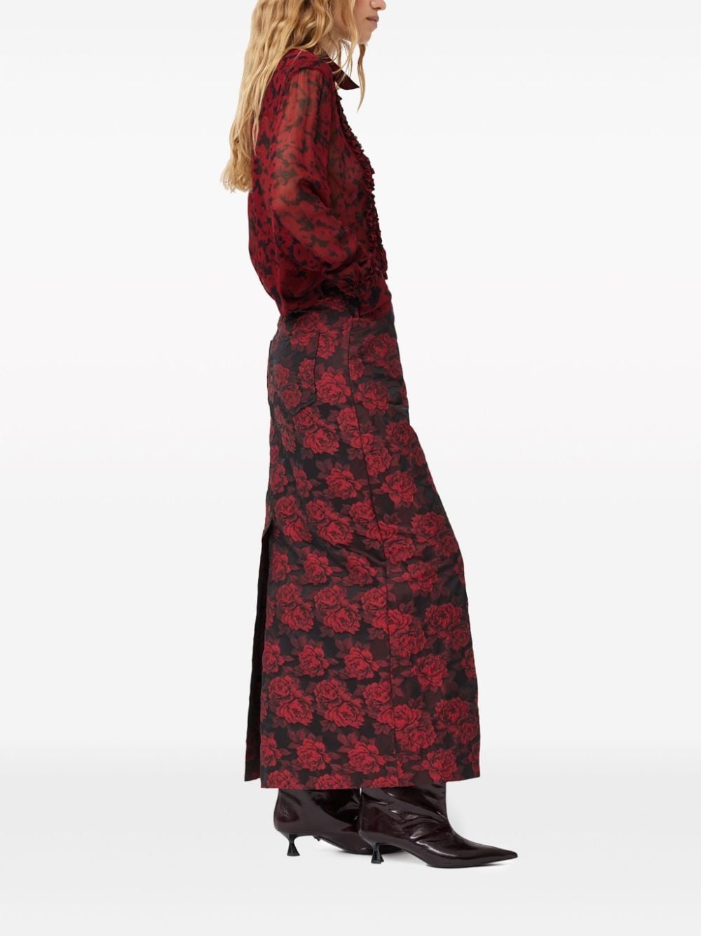 botanical-print jacquard maxi skirt - 3