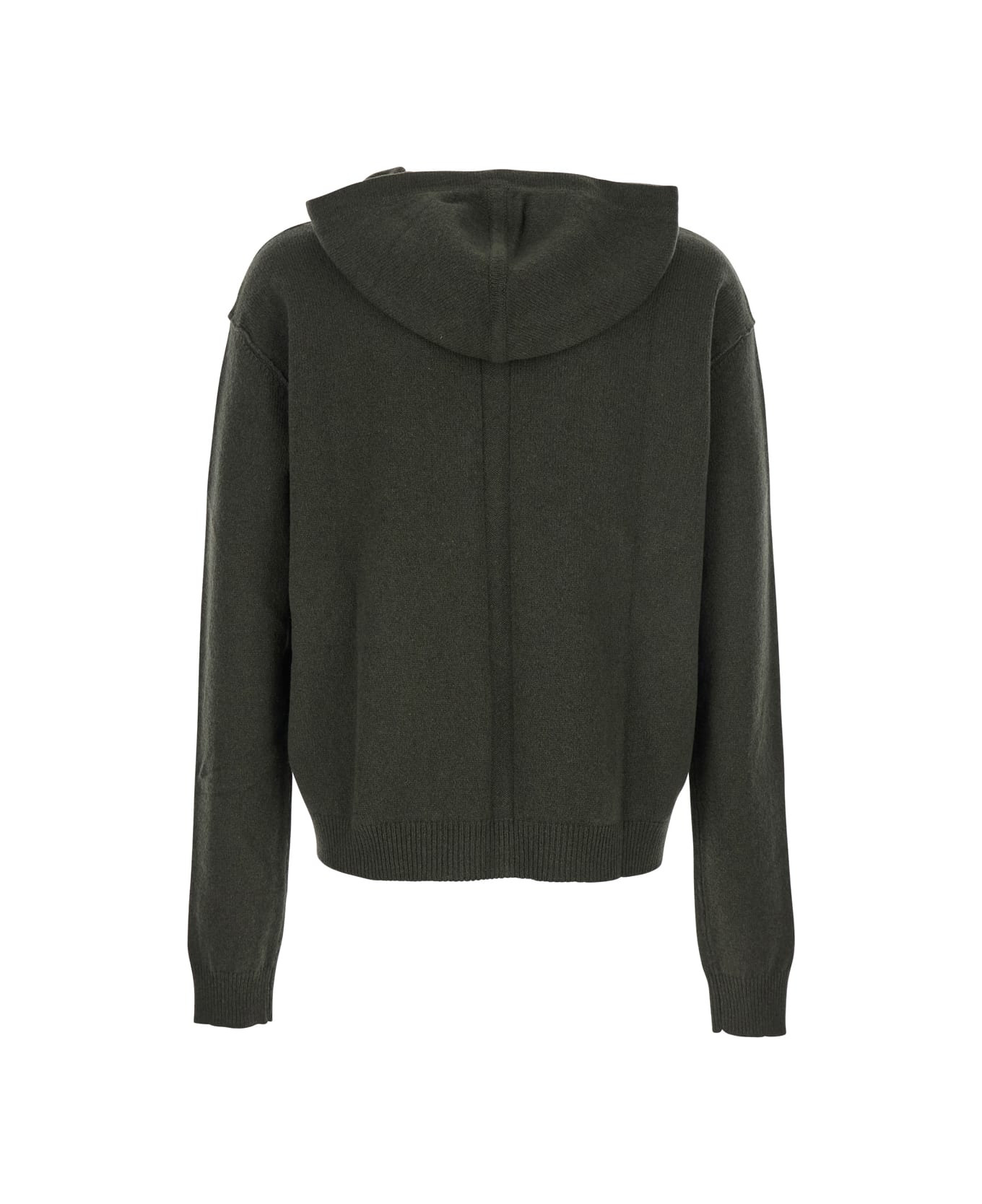Green Sweatshirt With Contrasting Drawstring Hood In Cashmere And Wool Man - 2