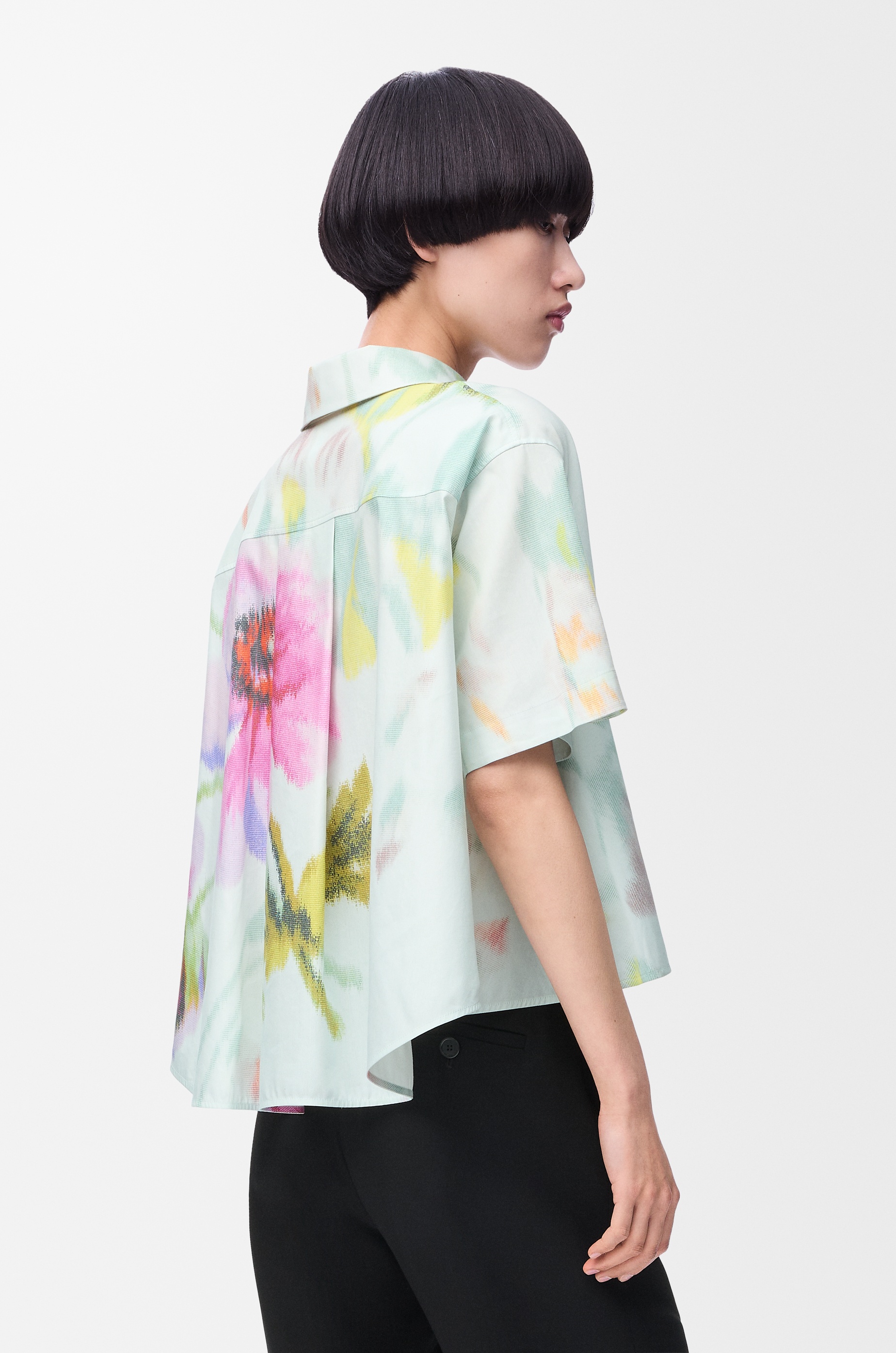 Short sleeve trapeze shirt in cotton and silk - 4