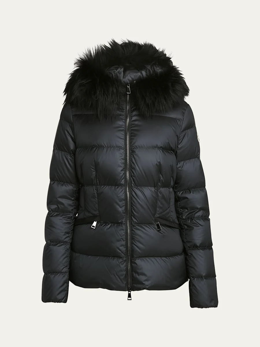 Boed Short Puffer Jacket with Shearling Hood Trim - 1