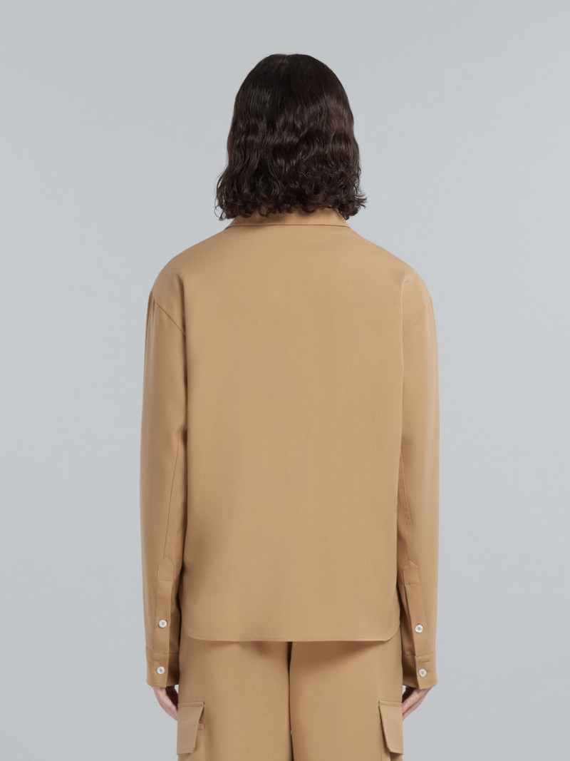 BEIGE TROPICAL WOOL SHIRT WITH EMBROIDERED LOGO 3