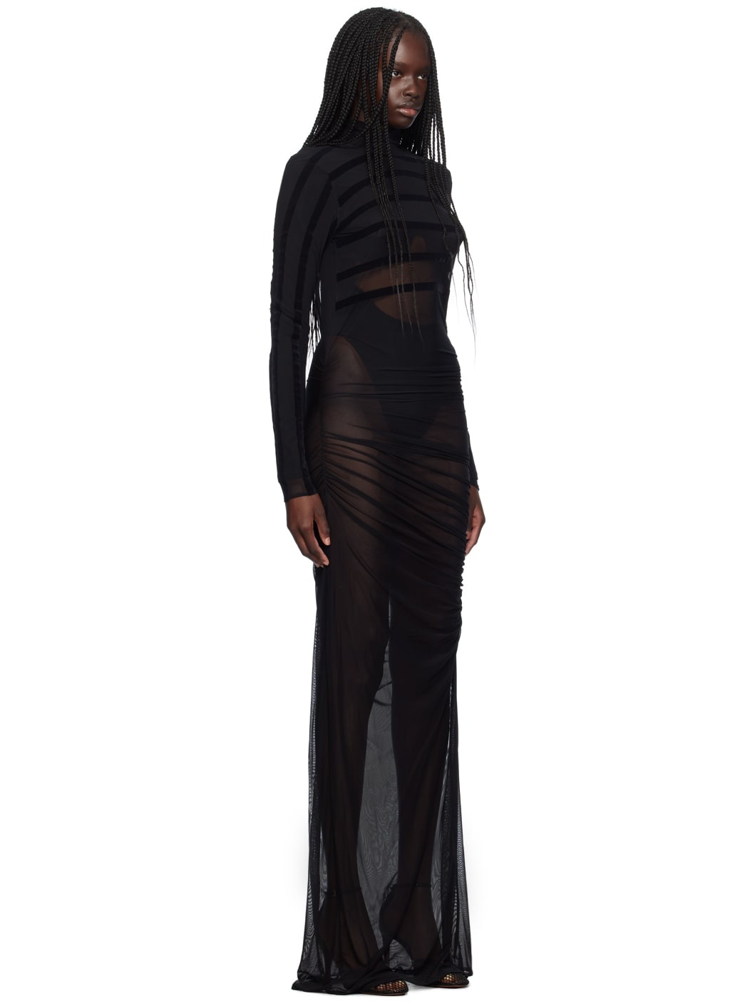 Black 'The Striped Flocked' Maxi Dress - 2