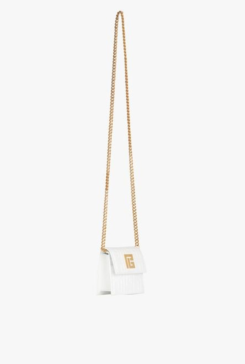 White debossed leather chain card holder with Balmain monogram 2