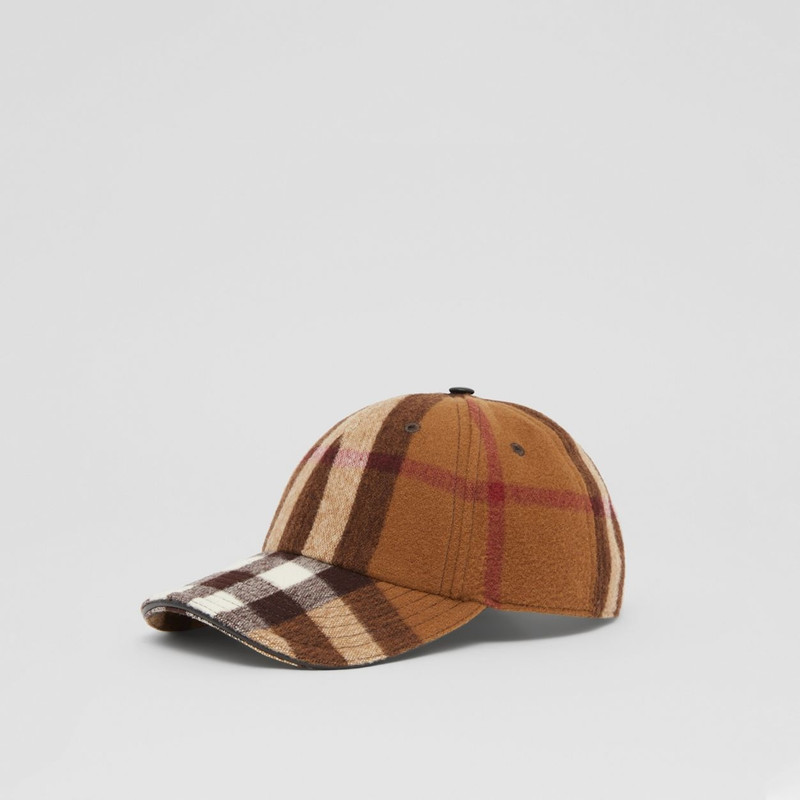 Lambskin Trim Check Wool Baseball Cap 5