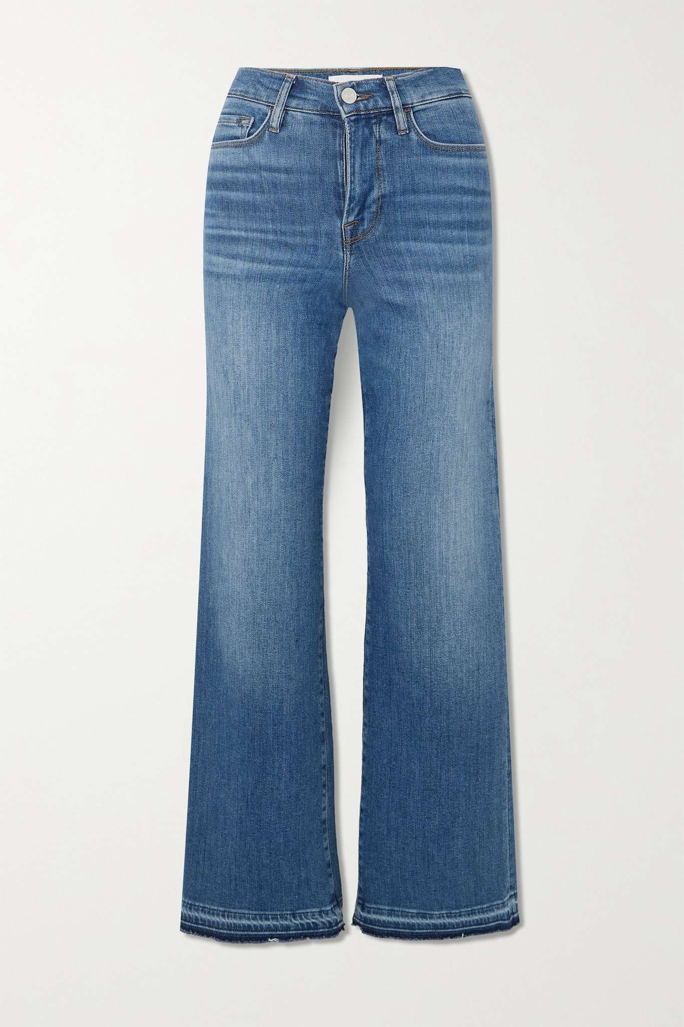 Le Slim Palazzo frayed high-rise wide-leg jeans - 1