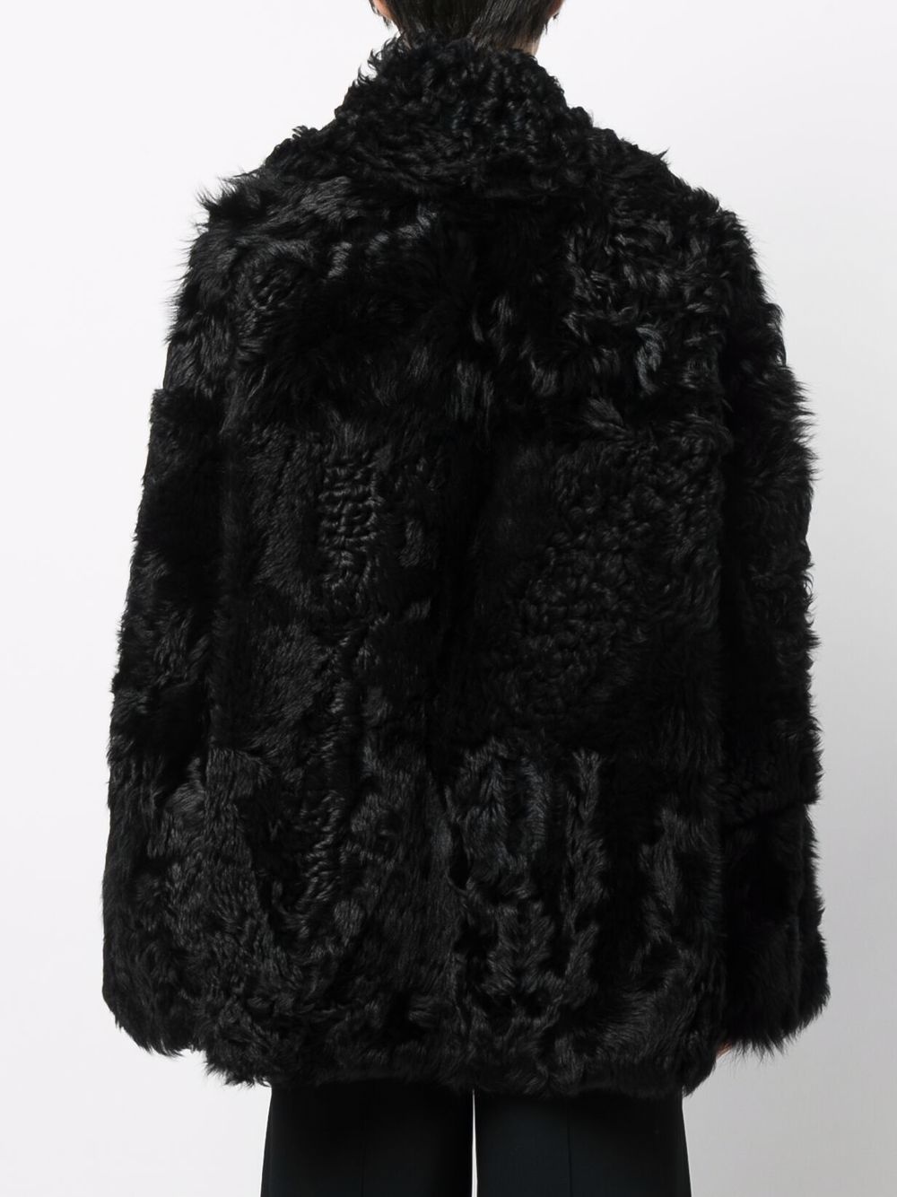 shearling button-up coat - 4