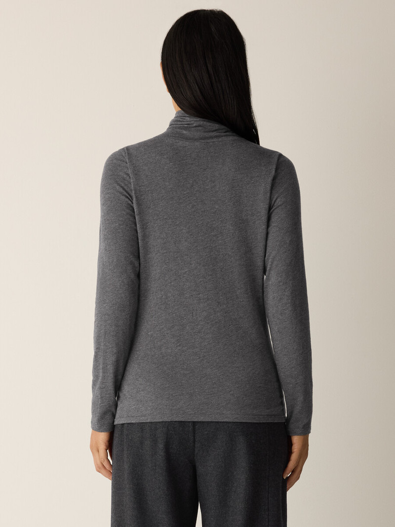 Mélange Sheer Cotton Blend Knit Turtleneck Top 4
