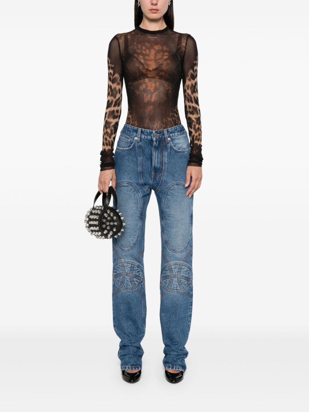 leopard-print mesh top - 2