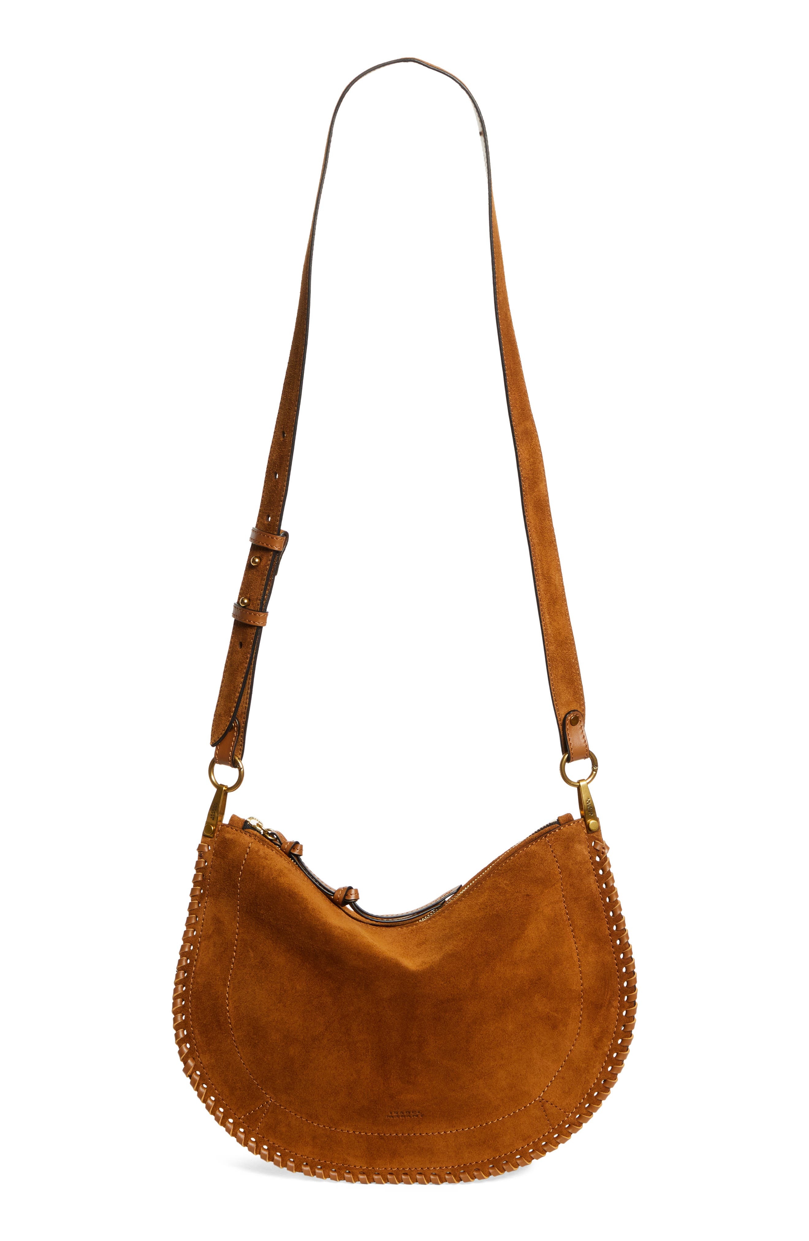 Isabel Marant Oskan Whipstitch Soft Suede Shoulder Bag in Cognac at Nordstrom - 3