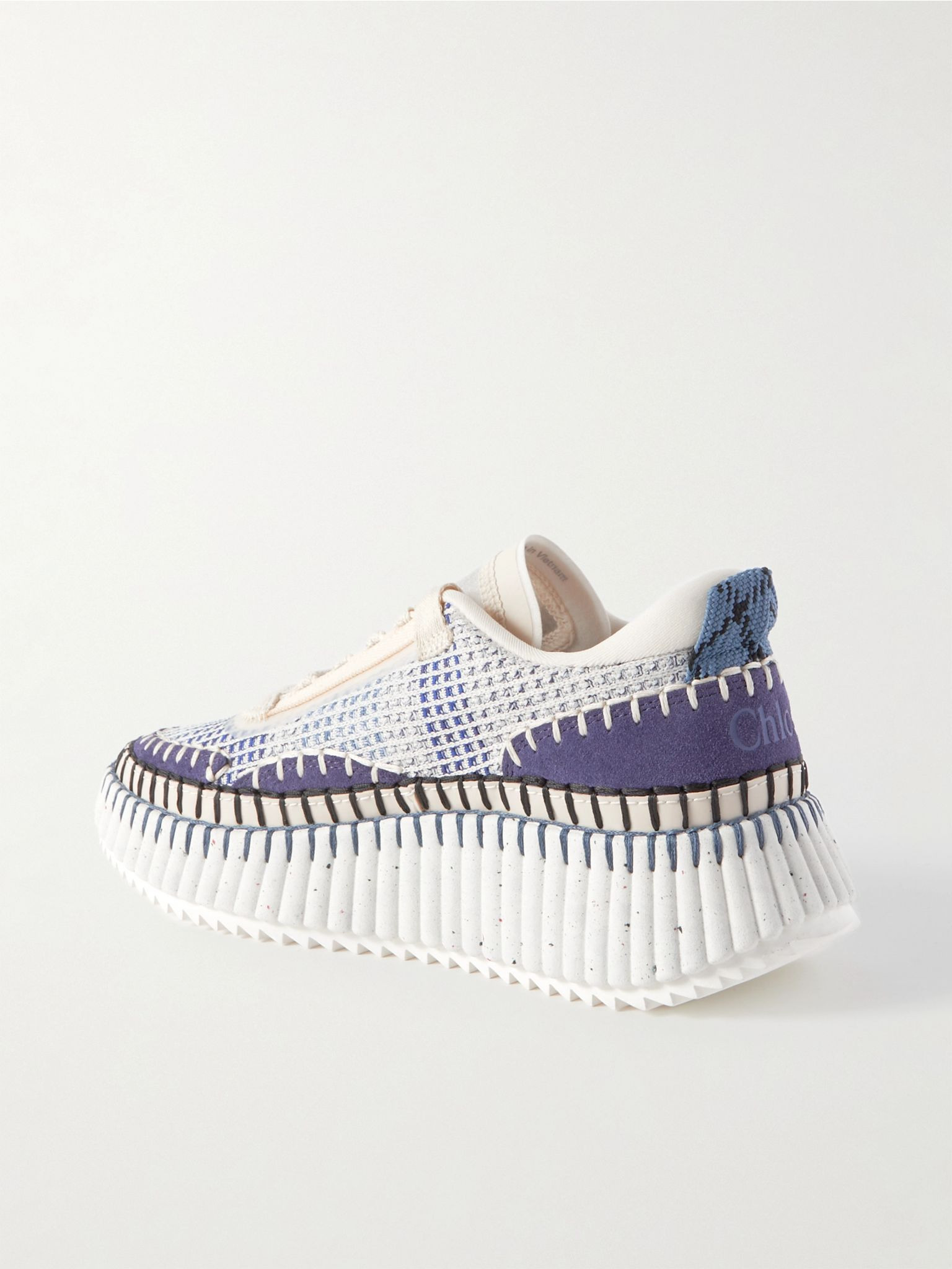 Nama embroidered suede and recycled-mesh sneakers Blue - 3