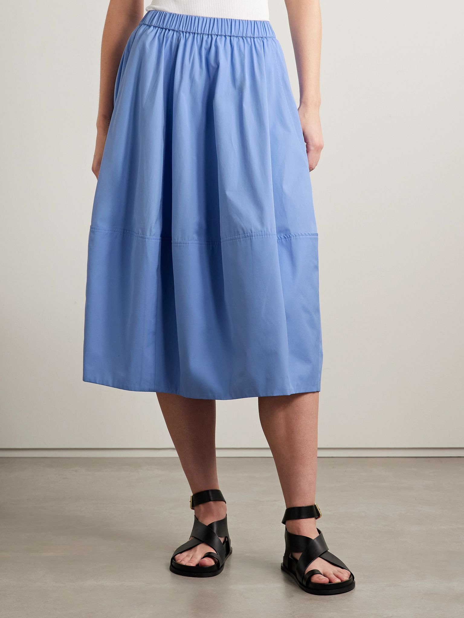 Paneled cotton-poplin midi skirt Blue - 3