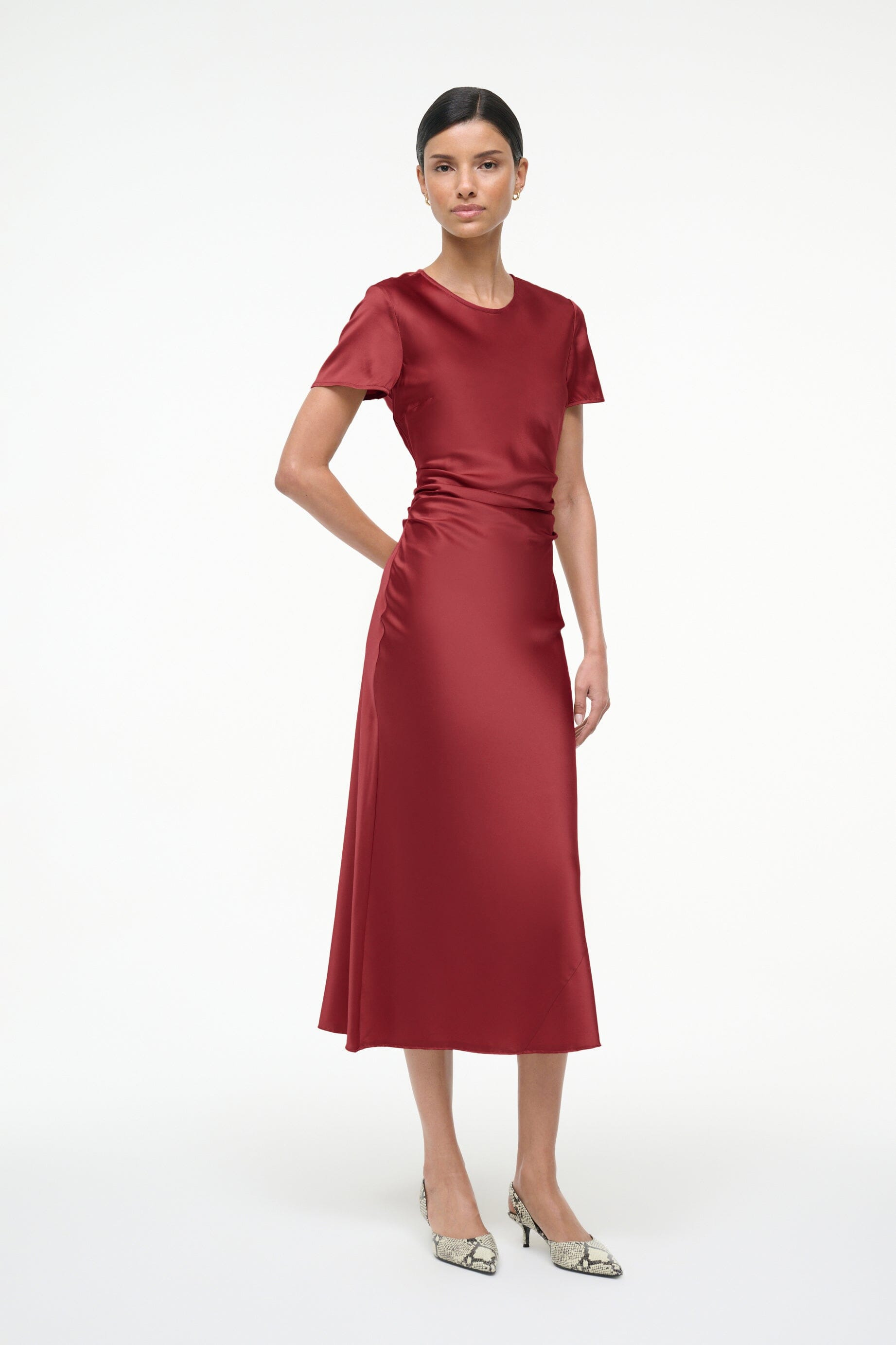 STAUD MARCEL SILK DRESS SANGRIA - 3