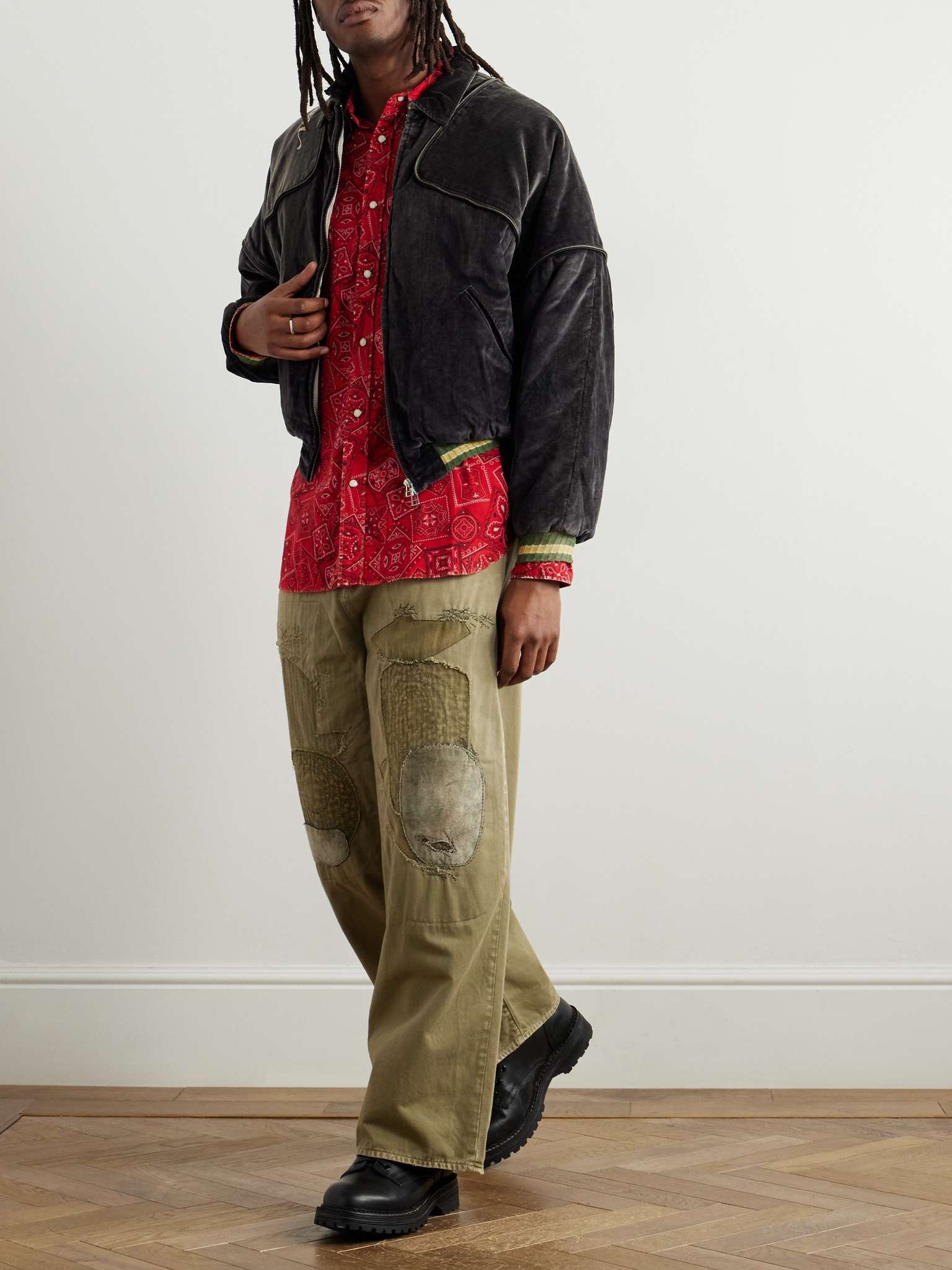 Kapital Logo-Embroidered Zip-Detailed Cotton-Velvet Bomber
