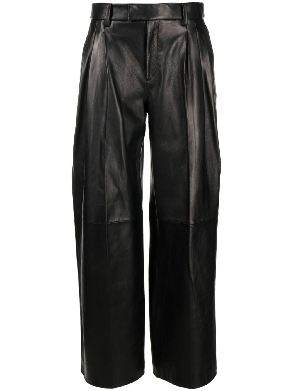 pleated wide-leg leather trousers - 1