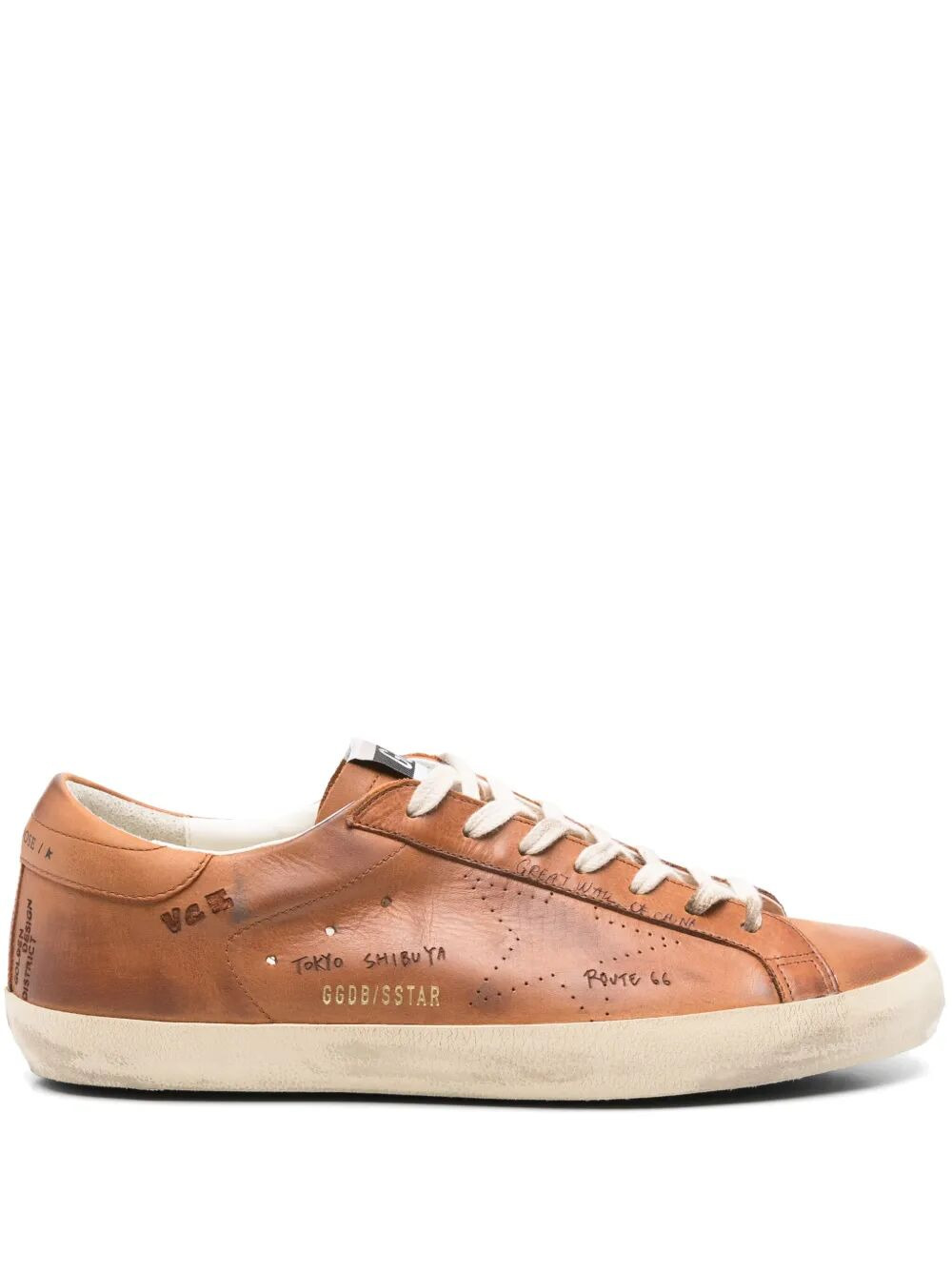 Golden Goose Men "Super Star" Letaher Upper With Jorney Print Forated Star Sneakers - 1
