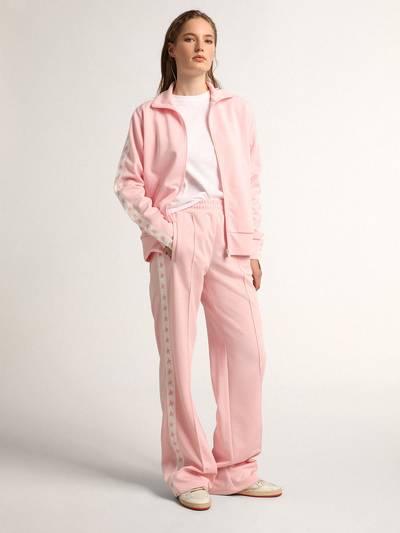 Golden Goose Pink Denise Star Collection zipped sweatshirt with white strip and contrasting pink stars outlook