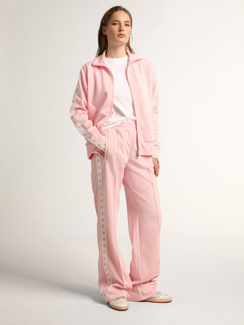 Golden Goose Pink Denise Star Collection zipped sweatshirt with white strip and contrasting pink stars outlook