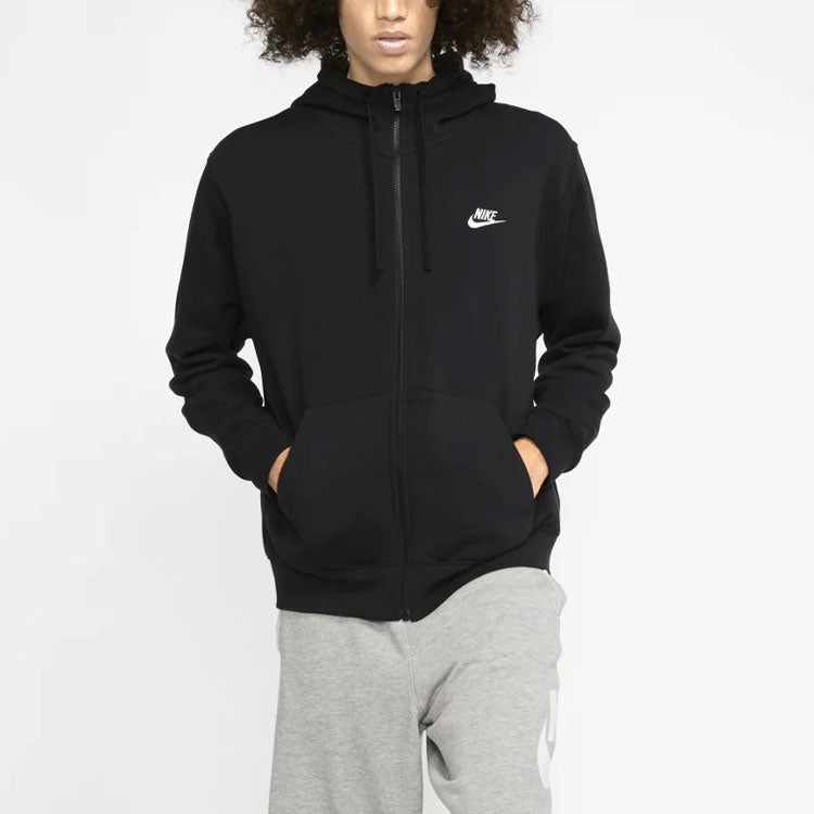 Nike Sportswear Club Fleece Embroidered Logo Solid Color hooded Zipper Black BV2646-010 - 4