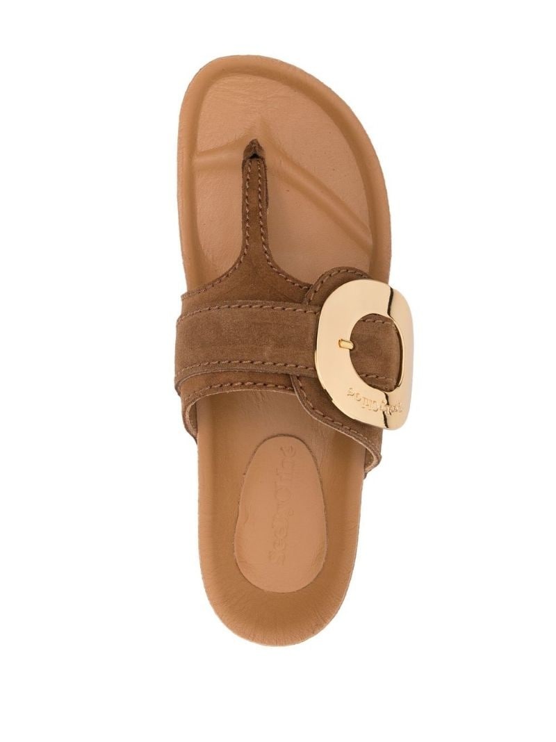 gold-tone plaque suede slides - 7