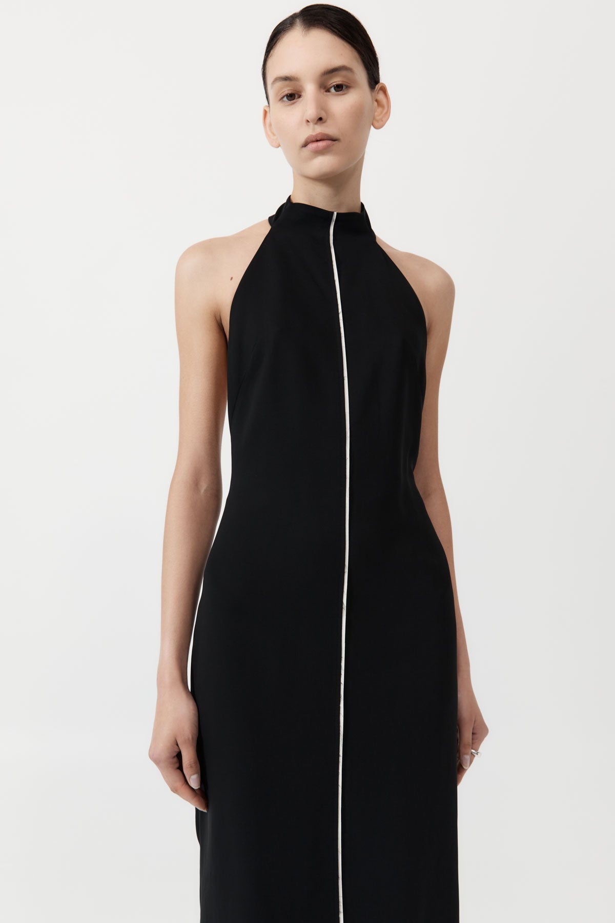 Raw Edge Halter Dress - Black - 3