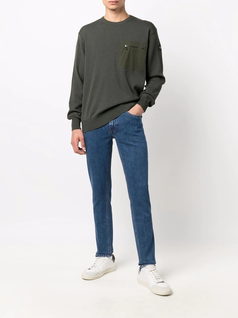 chest-pocket fine knit jumper - 2