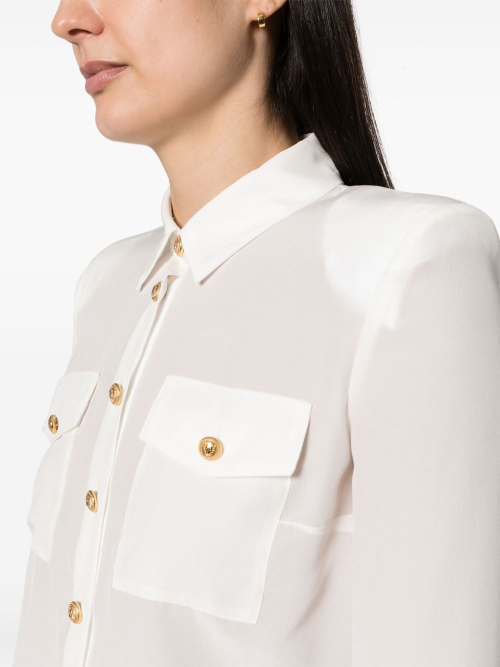 embossed-buttons silk shirt - 5