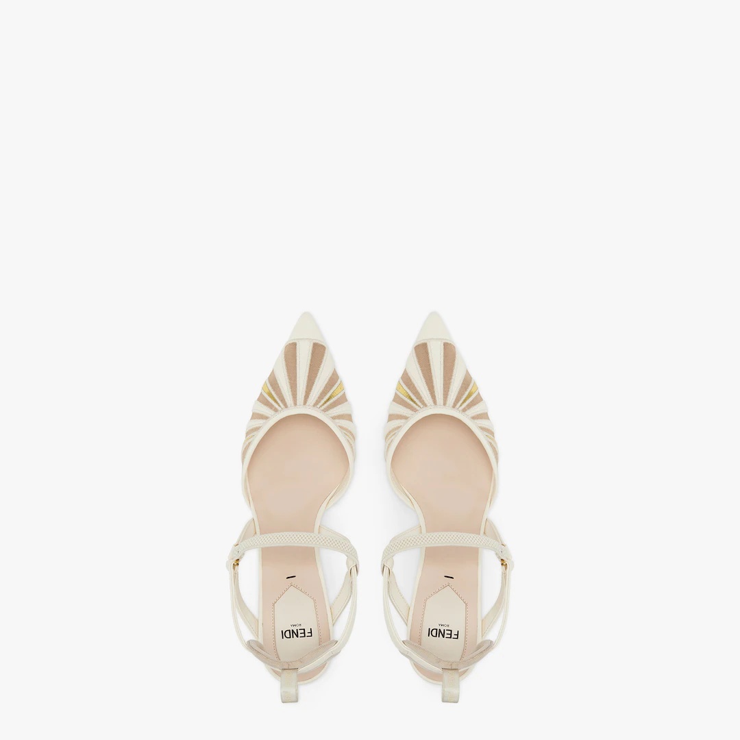 White leather and mesh medium-heeled slingbacks - 4
